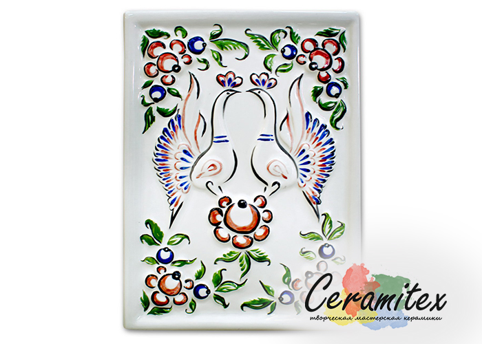 Изразец керамический ручной работы - "Птицы"