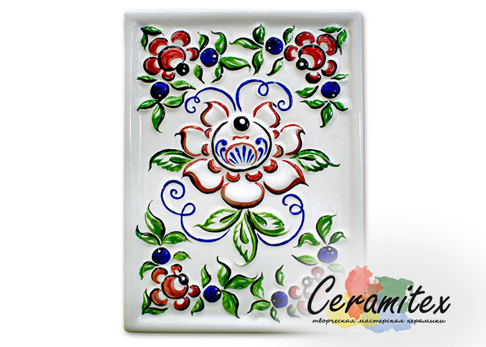Изразец керамический ручной работы - "Цветок"