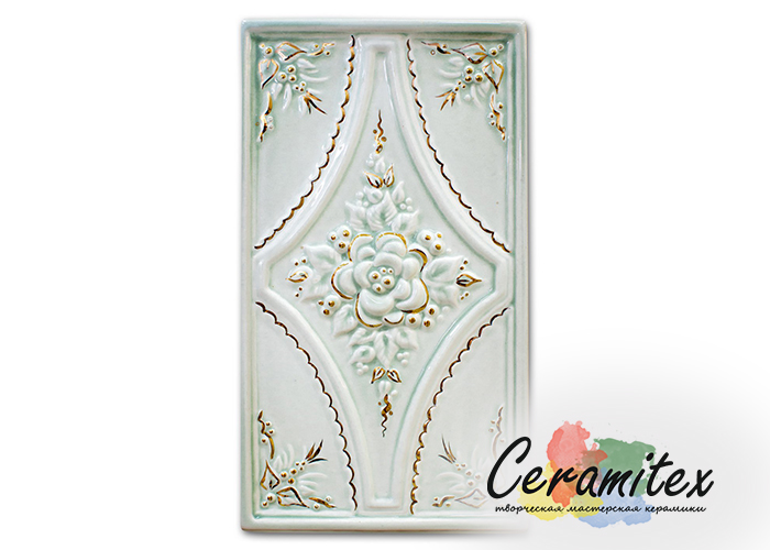 Изразец керамический ручной работы - "Цветочный с росписью"