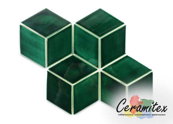 Плоская керамическая плитка ручной работы "Diamonds". Размер - 13,3*7,9