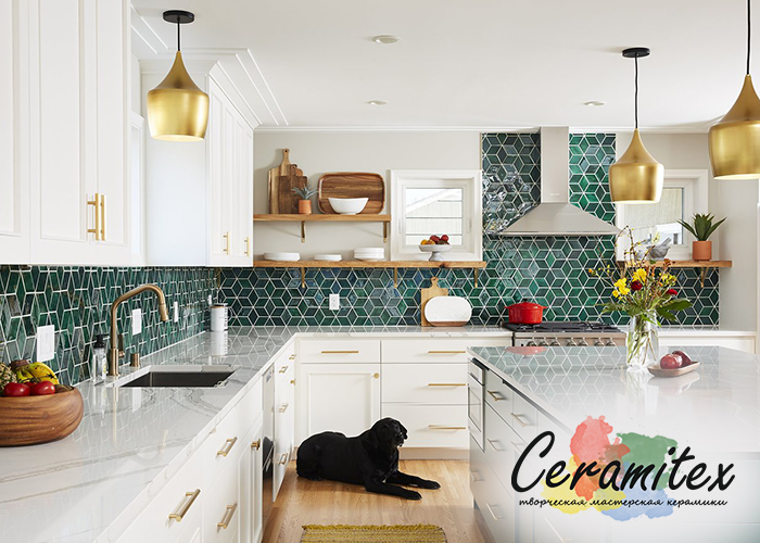 Плоская керамическая плитка ручной работы "Diamonds". Размер - 13,3*7,9