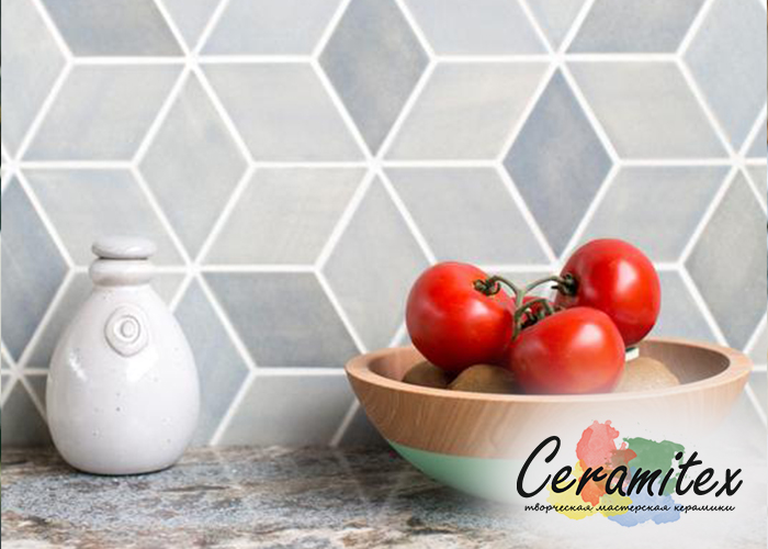 Плоская керамическая плитка ручной работы "Diamonds". Размер - 13,3*7,9