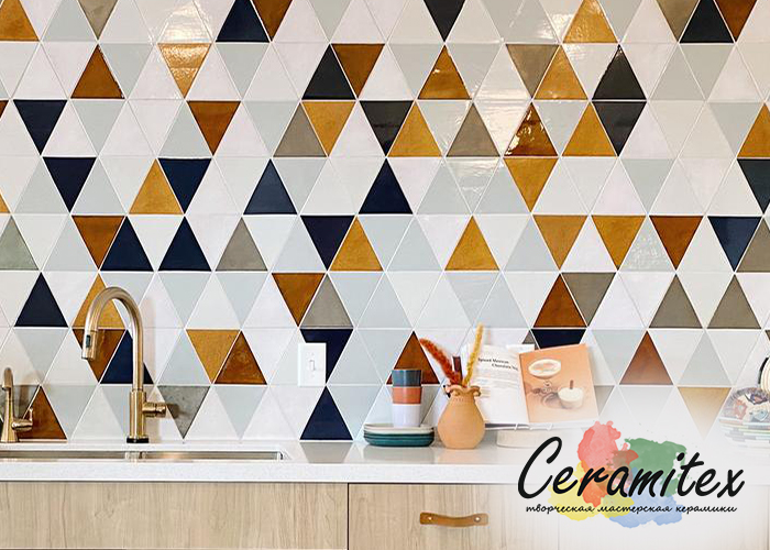 Плоская керамическая плитка ручной работы "Triangles". Размер - 14,75*14,75